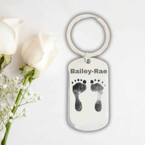 Custom Hand or Footprint Engraved Keyring
