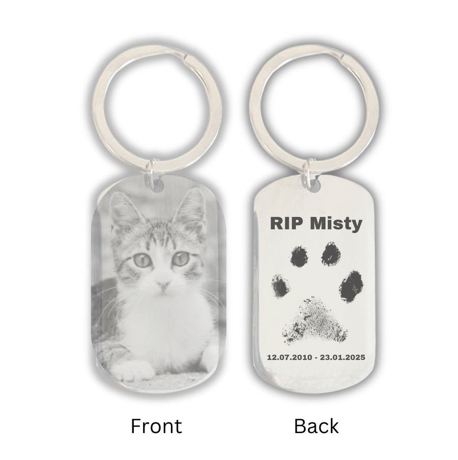 RIP Cat Photo Engraved Keyring