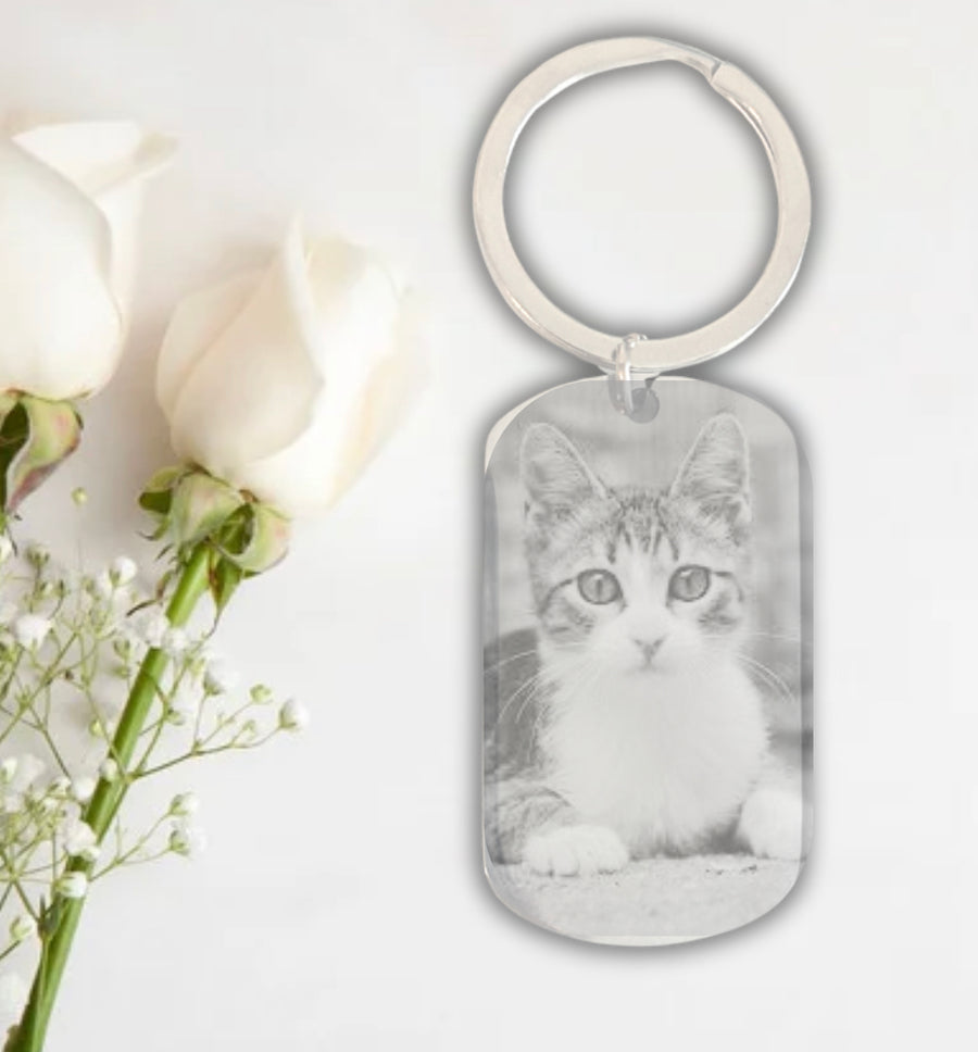 RIP Cat Photo Engraved Keyring