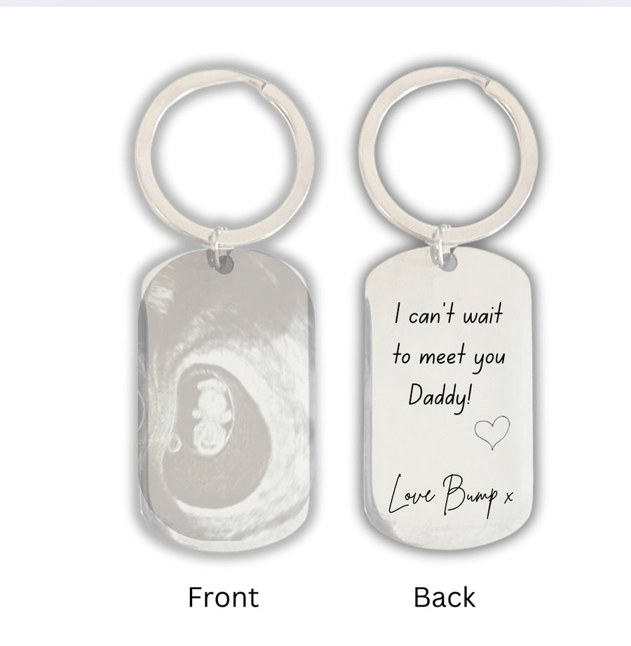 Personalised Baby Scan Keyring in stainless steel