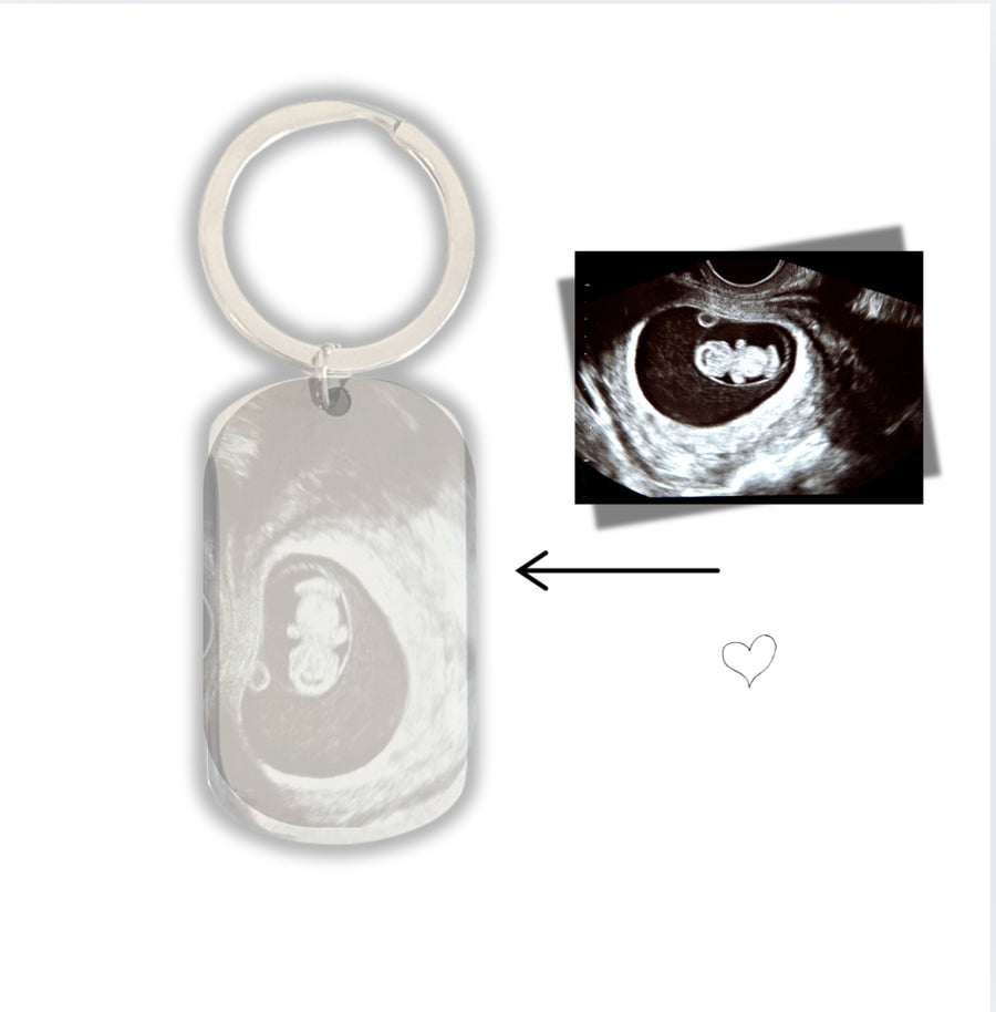 Personalised Baby Scan Keyring in stainless steel