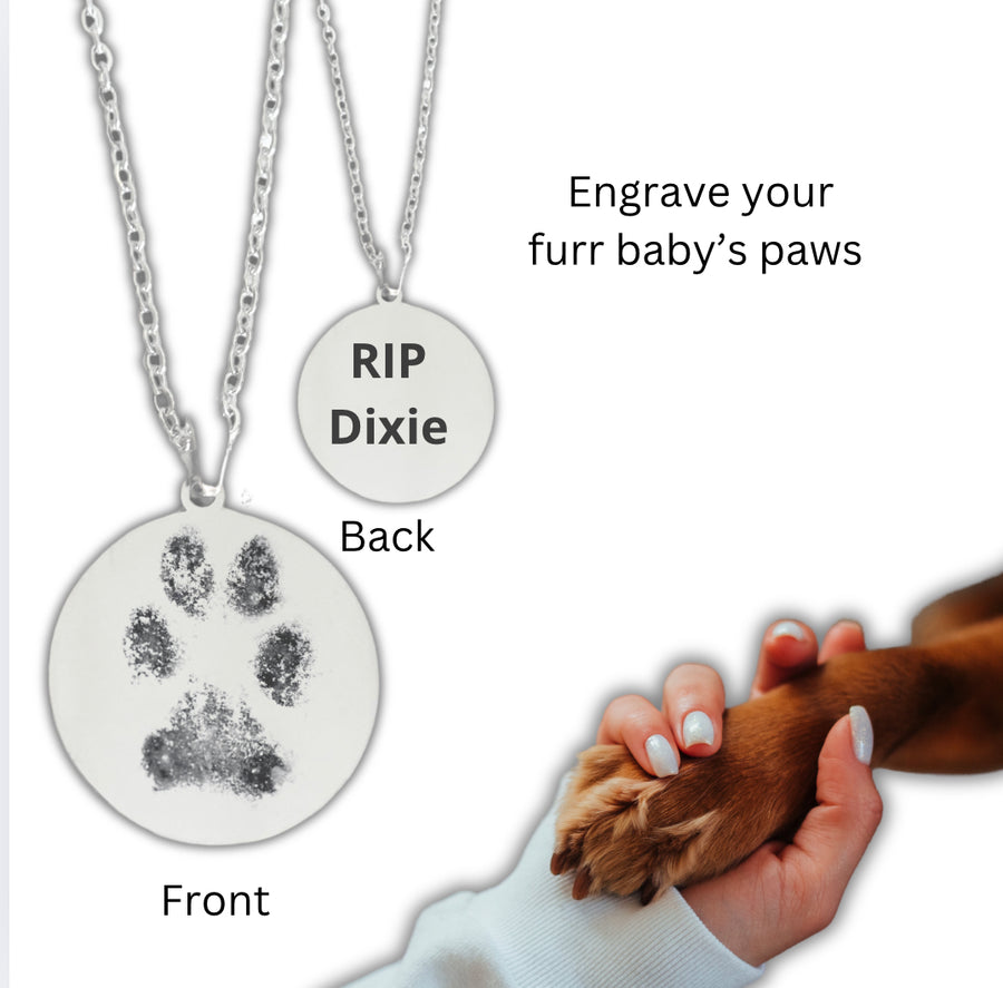 Personalised Dog Paw Print Engraved Necklace