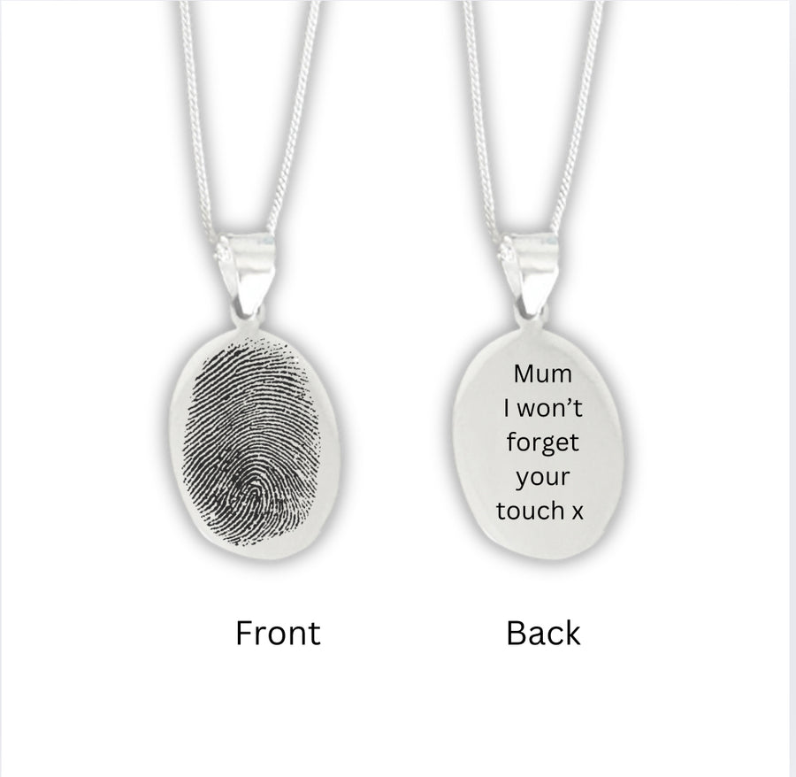 925 Sterling Silver Oval Fingerprint Engraved Necklace