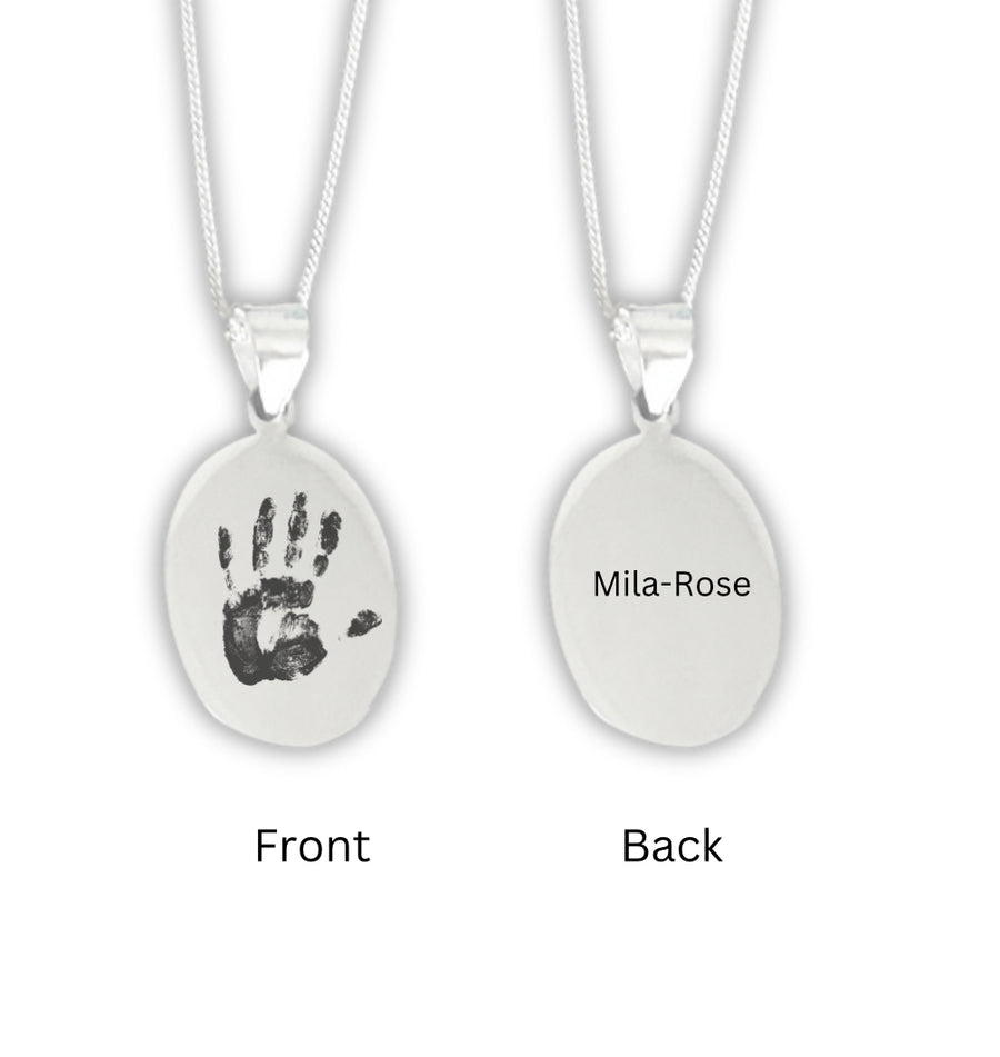 925 Sterling Silver Oval Fingerprint Engraved Necklace