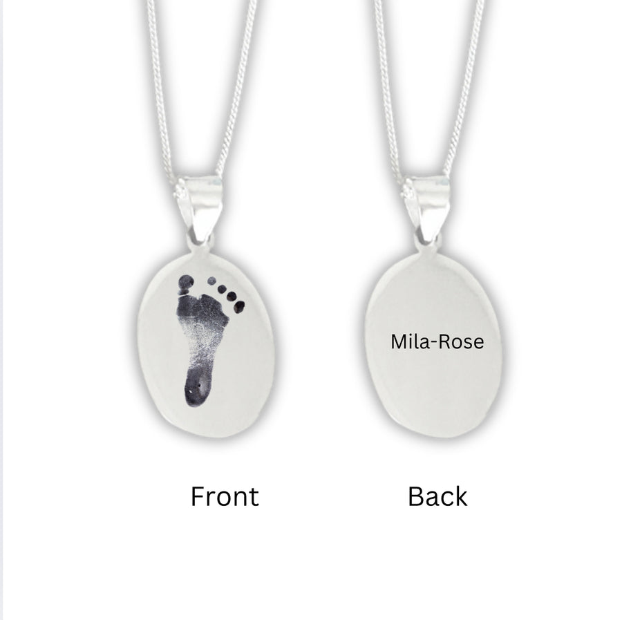 925 Sterling Silver Oval Fingerprint Engraved Necklace