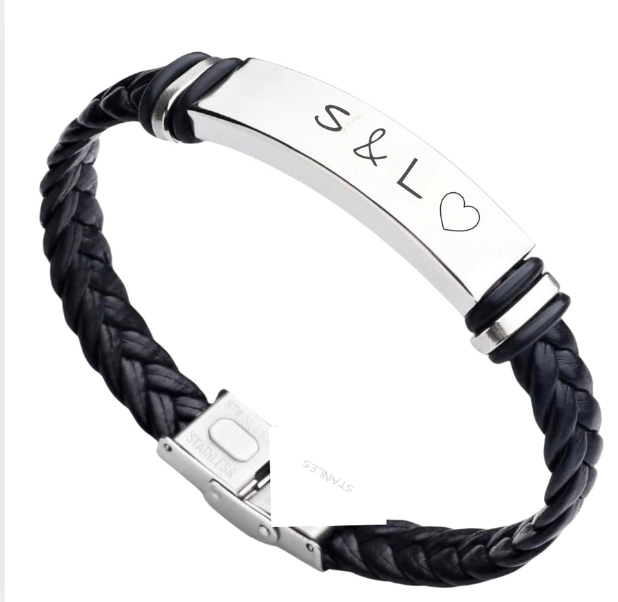 Couples Engraved Faux Leather Bracelet