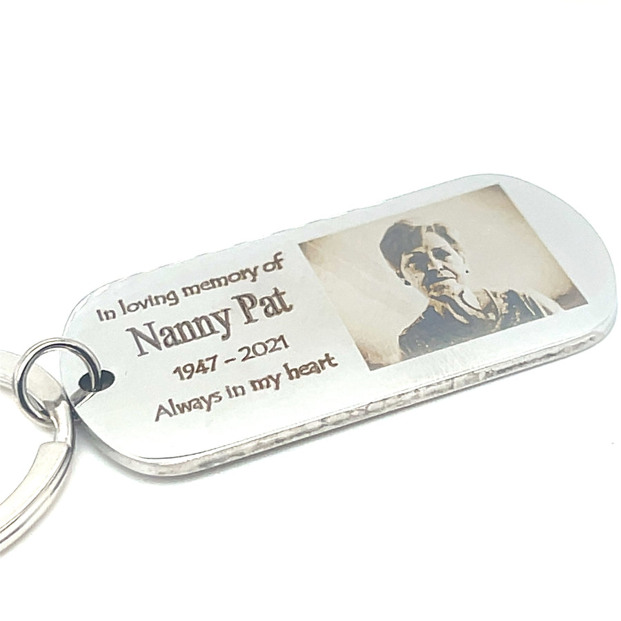 Personalized RIP Memorial Stainless Steel Keyring – Name, Dates & Photo Engraving | Thoughtful Funeral Gift