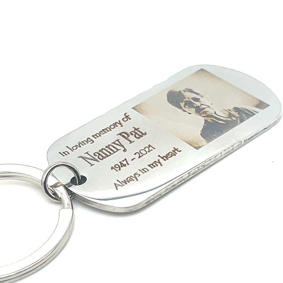 Personalized RIP Memorial Stainless Steel Keyring – Name, Dates & Photo Engraving | Thoughtful Funeral Gift