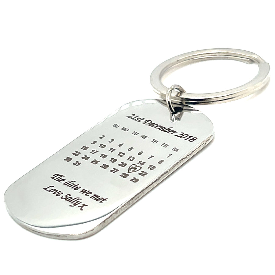 Personalised Stainless Steel Engraved Keyring - Calendar Date KeyChain - Gifts for Her Him - Birthday Christmas Valentines Anniversary Gift