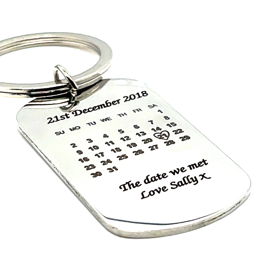 Personalised Stainless Steel Engraved Keyring - Calendar Date KeyChain - Gifts for Her Him - Birthday Christmas Valentines Anniversary Gift