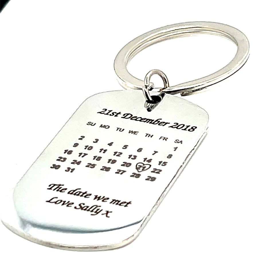 Personalised Stainless Steel Engraved Keyring - Calendar Date KeyChain - Gifts for Her Him - Birthday Christmas Valentines Anniversary Gift