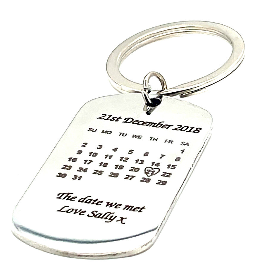 Personalised Stainless Steel Engraved Keyring - Calendar Date KeyChain - Gifts for Her Him - Birthday Christmas Valentines Anniversary Gift