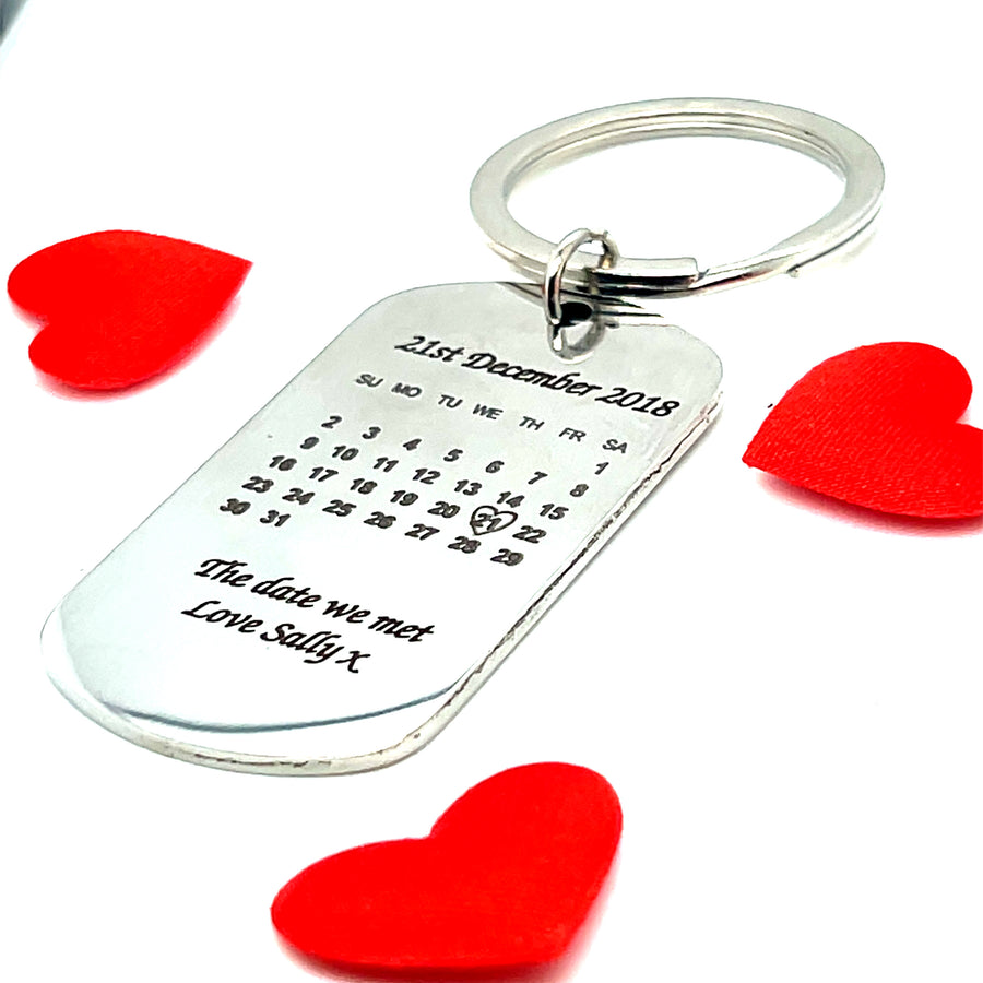 Personalised Stainless Steel Engraved Keyring - Calendar Date KeyChain - Gifts for Her Him - Birthday Christmas Valentines Anniversary Gift