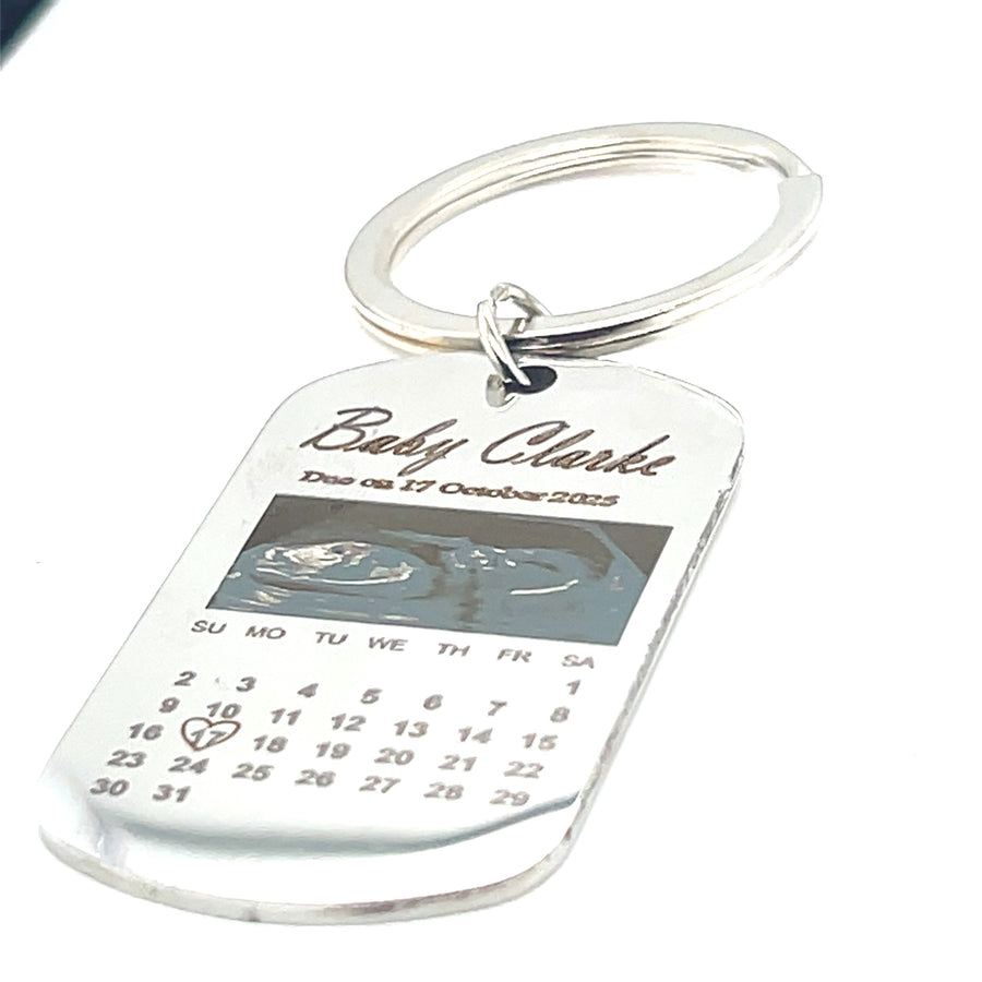 Baby announcement Personalised Stainless Steel Engraved Keyring - Calendar Date KeyChain - Gifts for Her Him, New Baby ultrasound gift