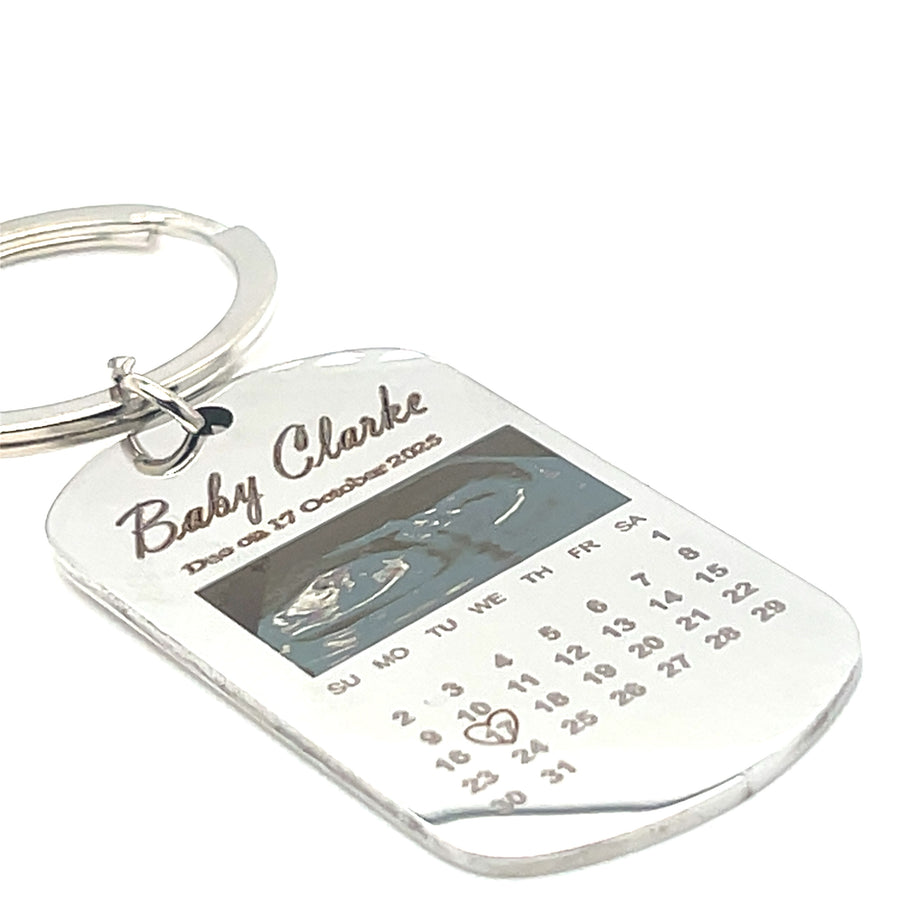 Baby announcement Personalised Stainless Steel Engraved Keyring - Calendar Date KeyChain - Gifts for Her Him, New Baby ultrasound gift