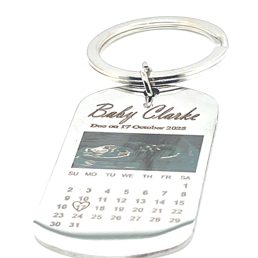 Baby announcement Personalised Stainless Steel Engraved Keyring - Calendar Date KeyChain - Gifts for Her Him, New Baby ultrasound gift