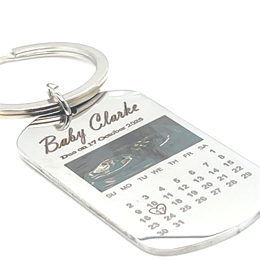 Baby announcement Personalised Stainless Steel Engraved Keyring - Calendar Date KeyChain - Gifts for Her Him, New Baby ultrasound gift