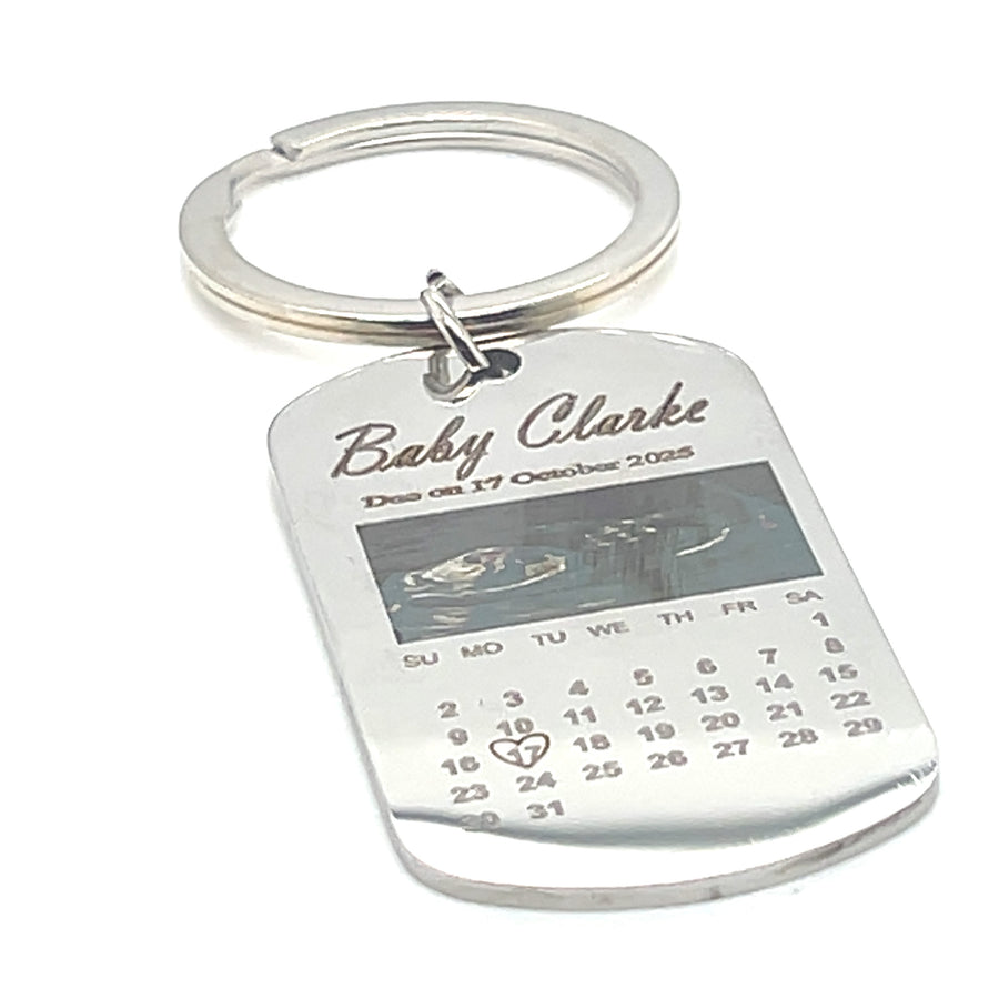 Baby announcement Personalised Stainless Steel Engraved Keyring - Calendar Date KeyChain - Gifts for Her Him, New Baby ultrasound gift