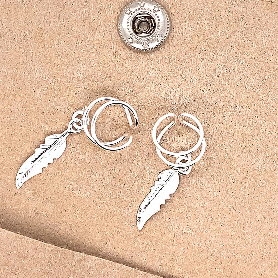 925 Sterling Silver Bohemian Styled Feather Ear Cuffs Set of 2