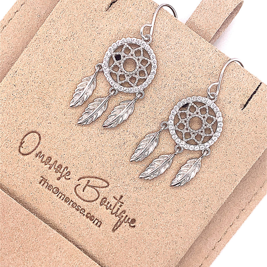 Dream Catcher Sparkle Necklace Decorated with Cubic Zirconia Diamonds