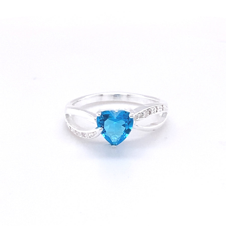 Deep Sky Blue Heart Ring