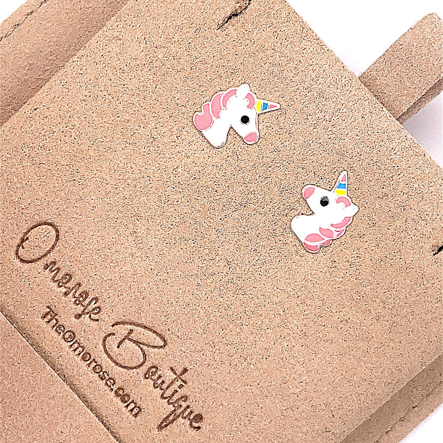 Children's Unicorn Push-Back Stud Earrings Decorated with Colored Enamel