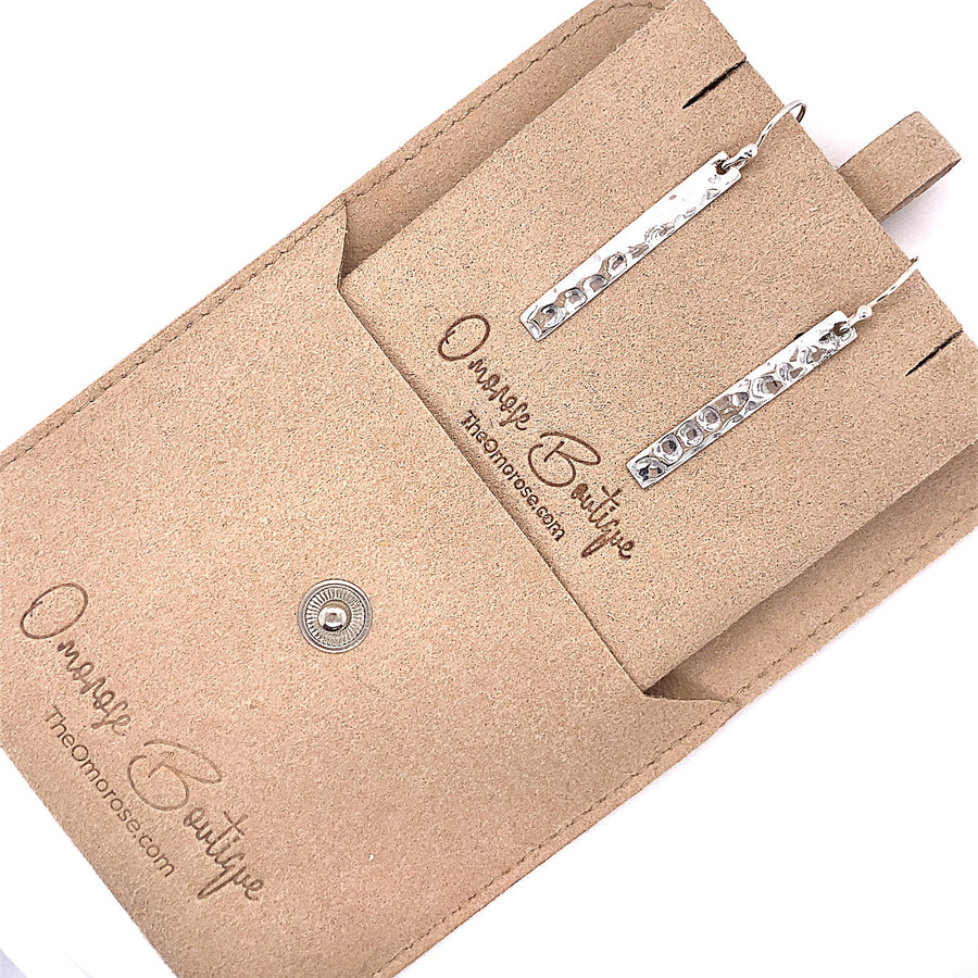 925 Sterling Silver Rectangle Hammered Bar Hook Earrings