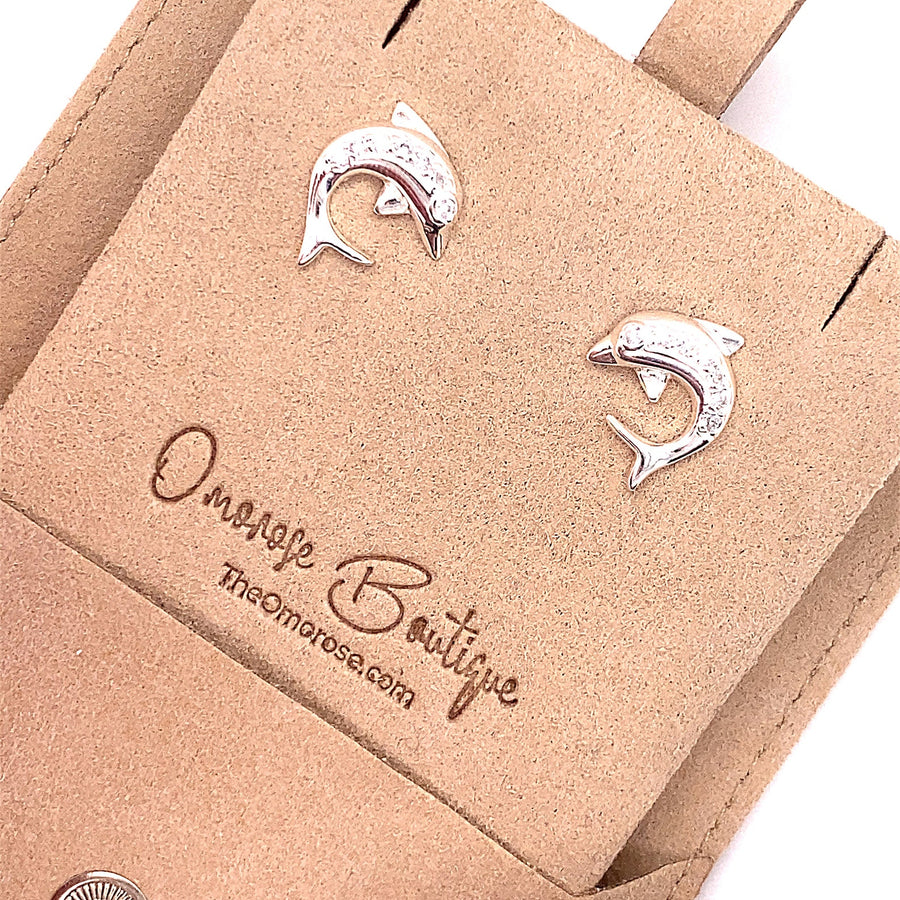 Dolphin Push-Back Earrings Decorated with Lab Created Diamonds