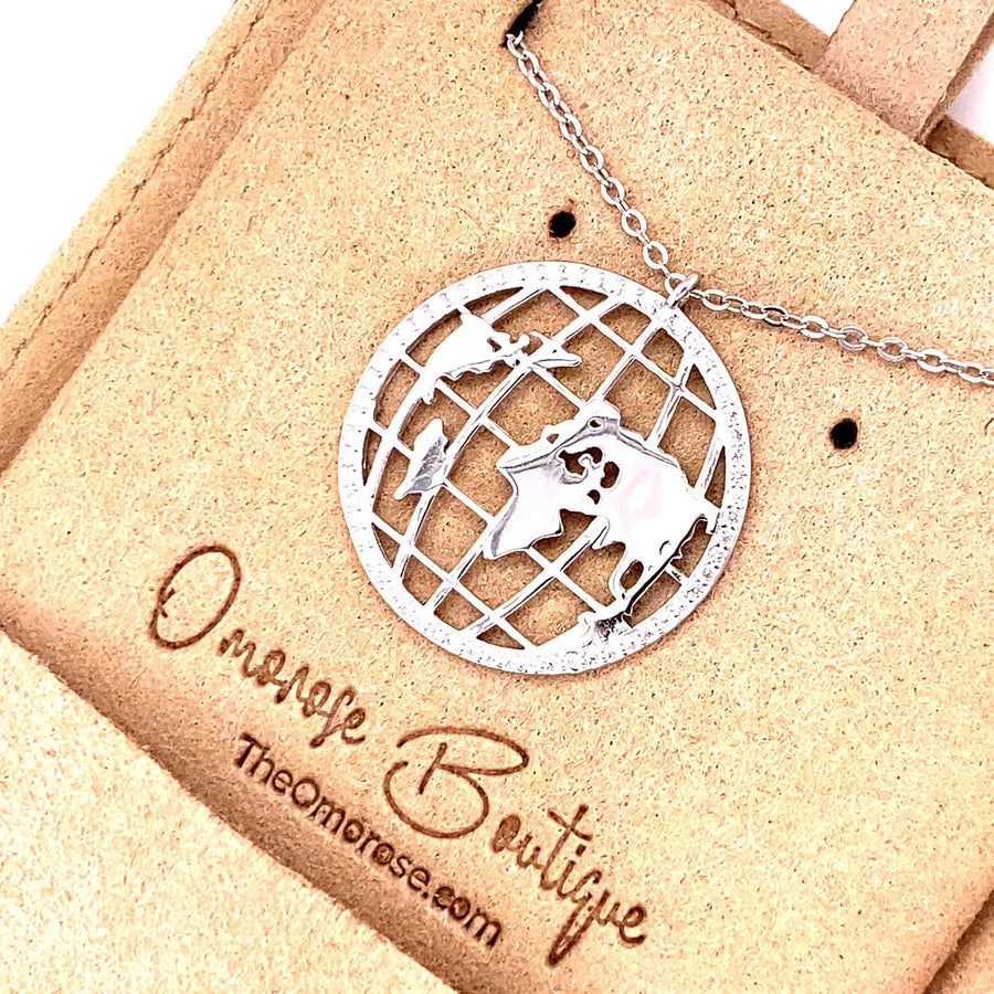 Necklace Featuring World's Map Decorated with Diamonds