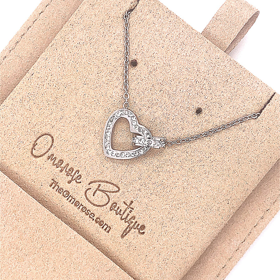 SweetHeart Sparkle Necklace, Silver Love Heart Necklace, Romatic Cute Valentines Day Necklace, Pretty Friendship Necklace, I love you