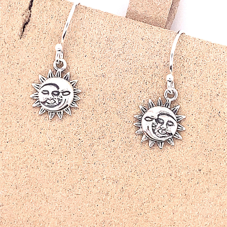 925 Sterling Silver Oxidized Moon and Sun Hook bohemian styled Earrings