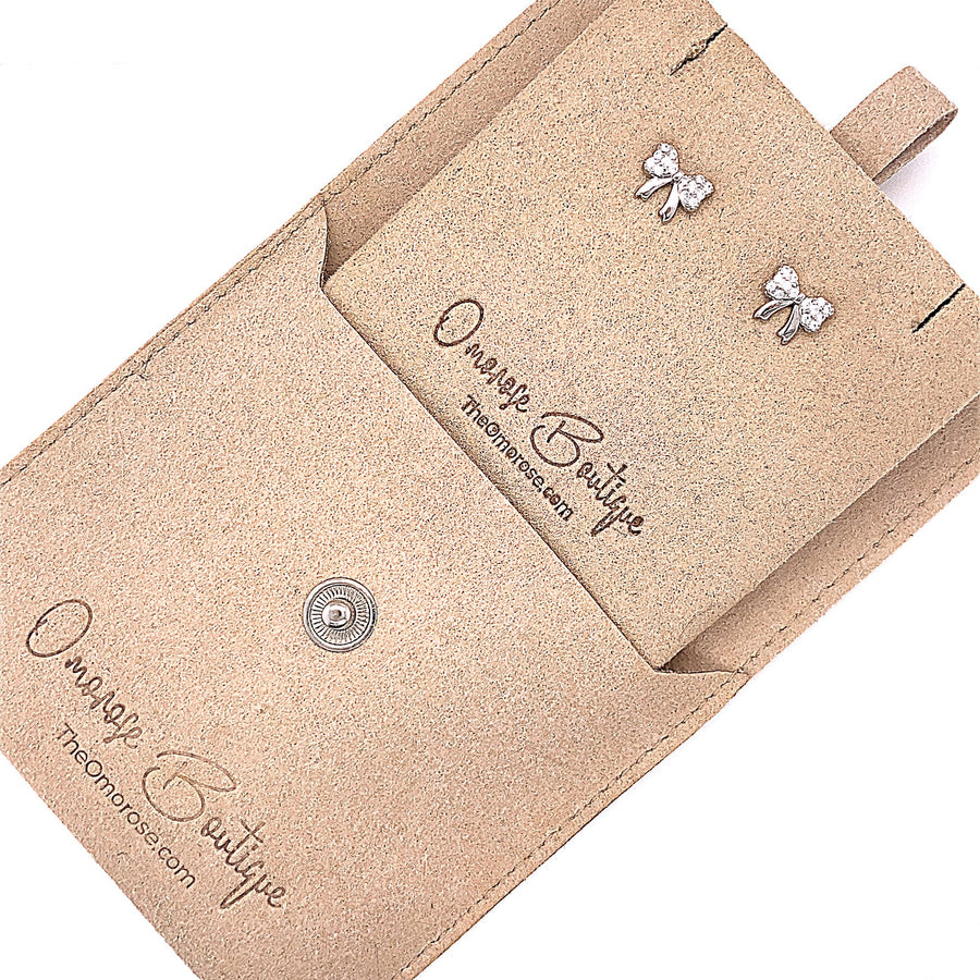 925 Sterling Silver Bow Push-Back Earrings, Decorated with Diamonds