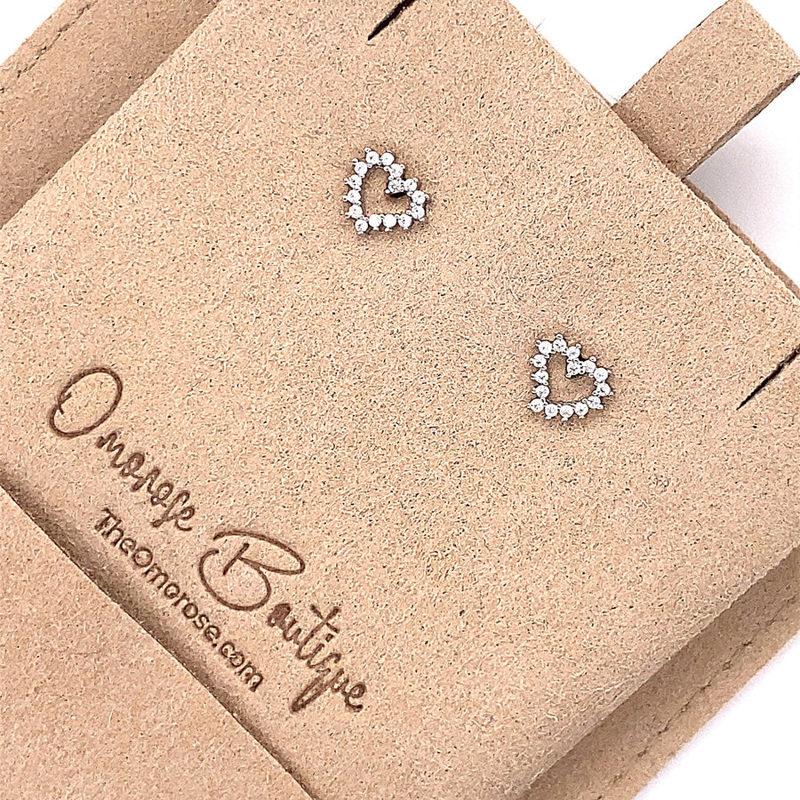 Cashelle Heart Push-Back Earrings, Decorated with CZ Diamonds