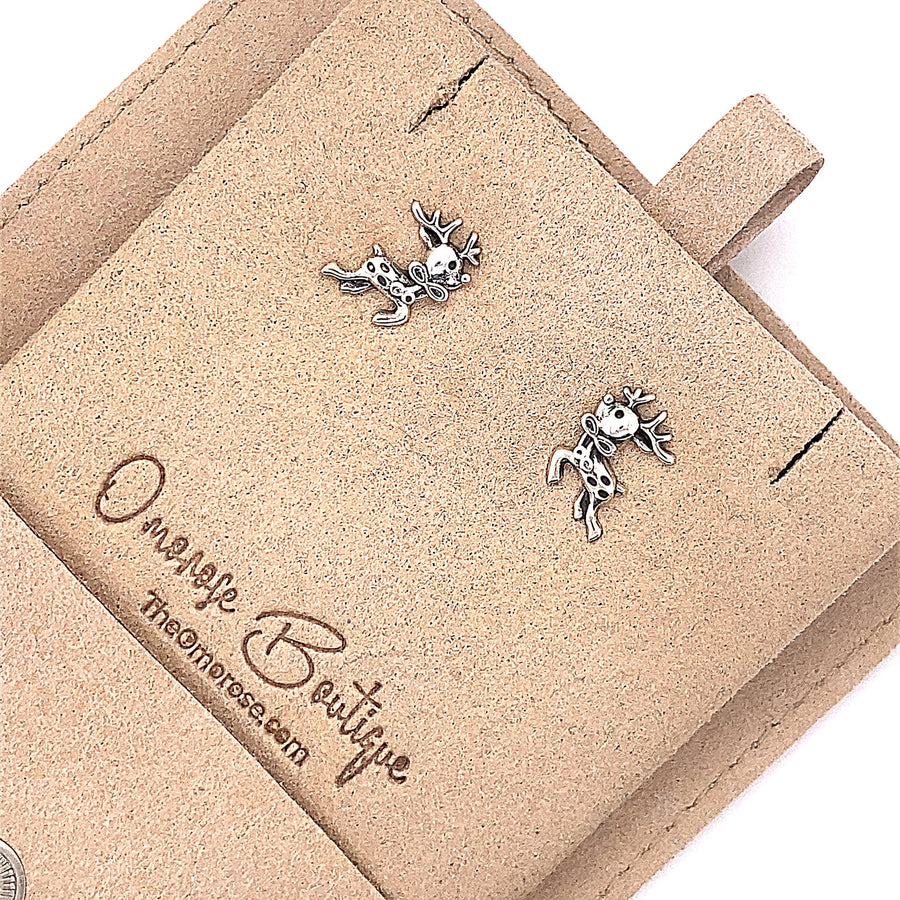 925 Sterling Silver Oxidized Deer Push-Back Earrings