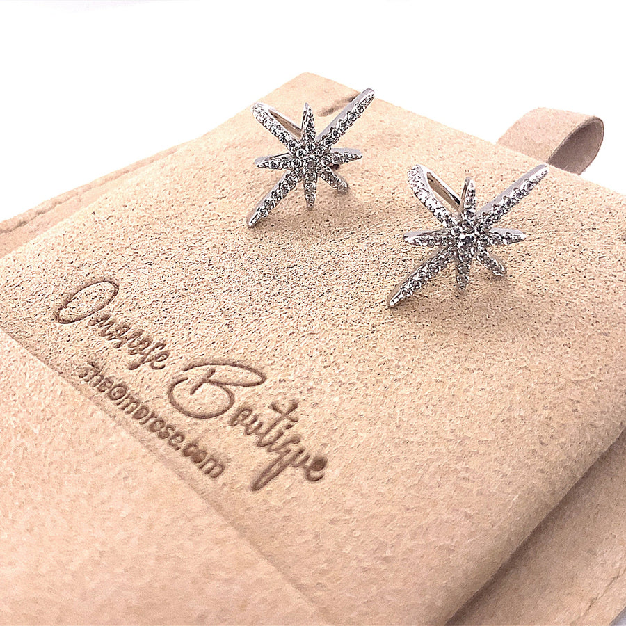 925 Sterling Silver Star Ear Cuffs, Decorated with CZ Diamonds