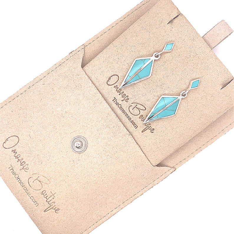 Rhombus Push-Back Earrings, Decorated with Reconstructed Sky Blue Turquoise