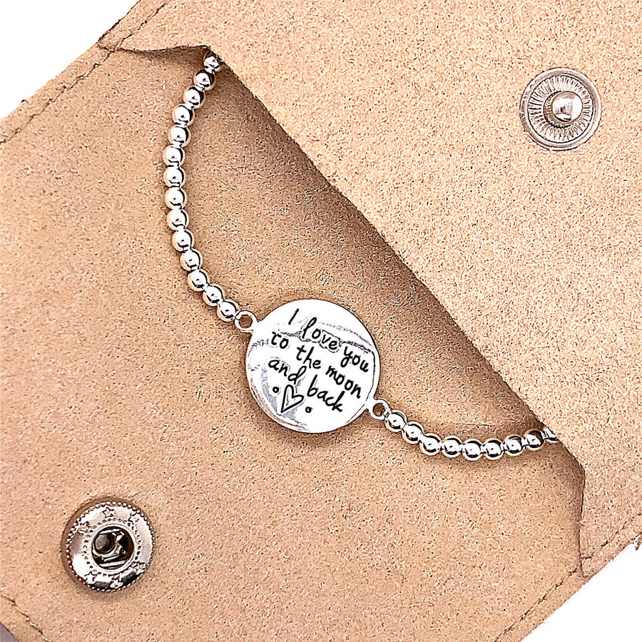 925 Sterling Silver Ball And "I love you to the moon and back" Stretch Bracelet