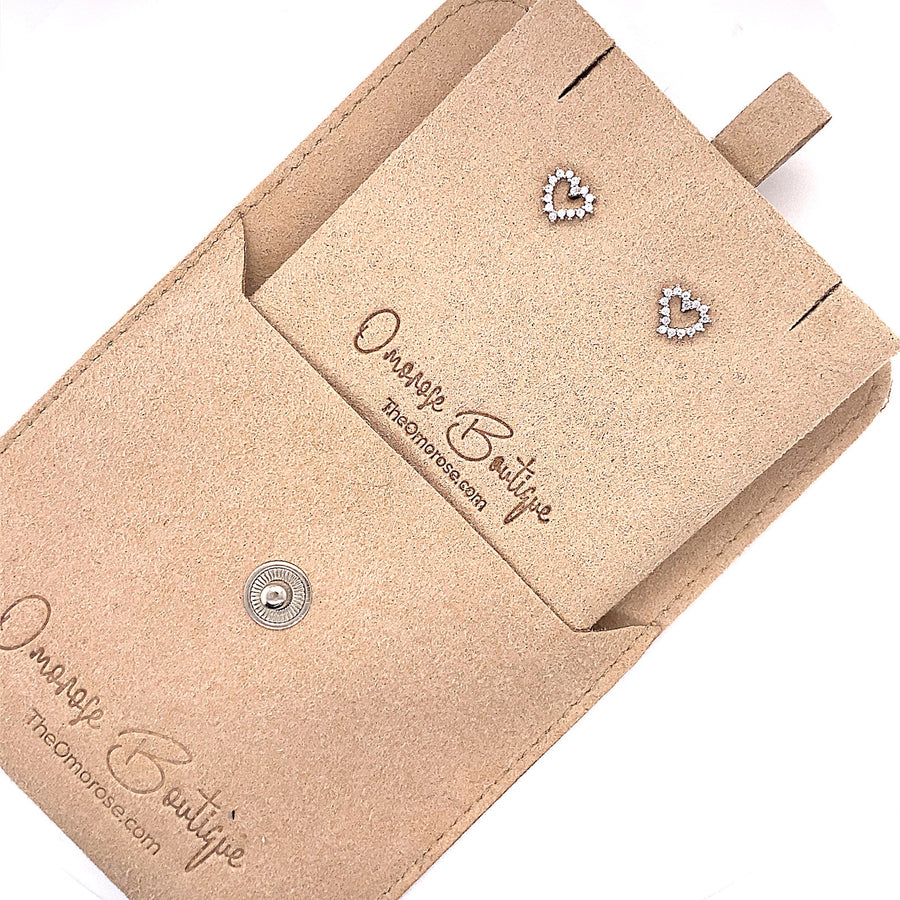 Cashelle Heart Push-Back Earrings, Decorated with CZ Diamonds