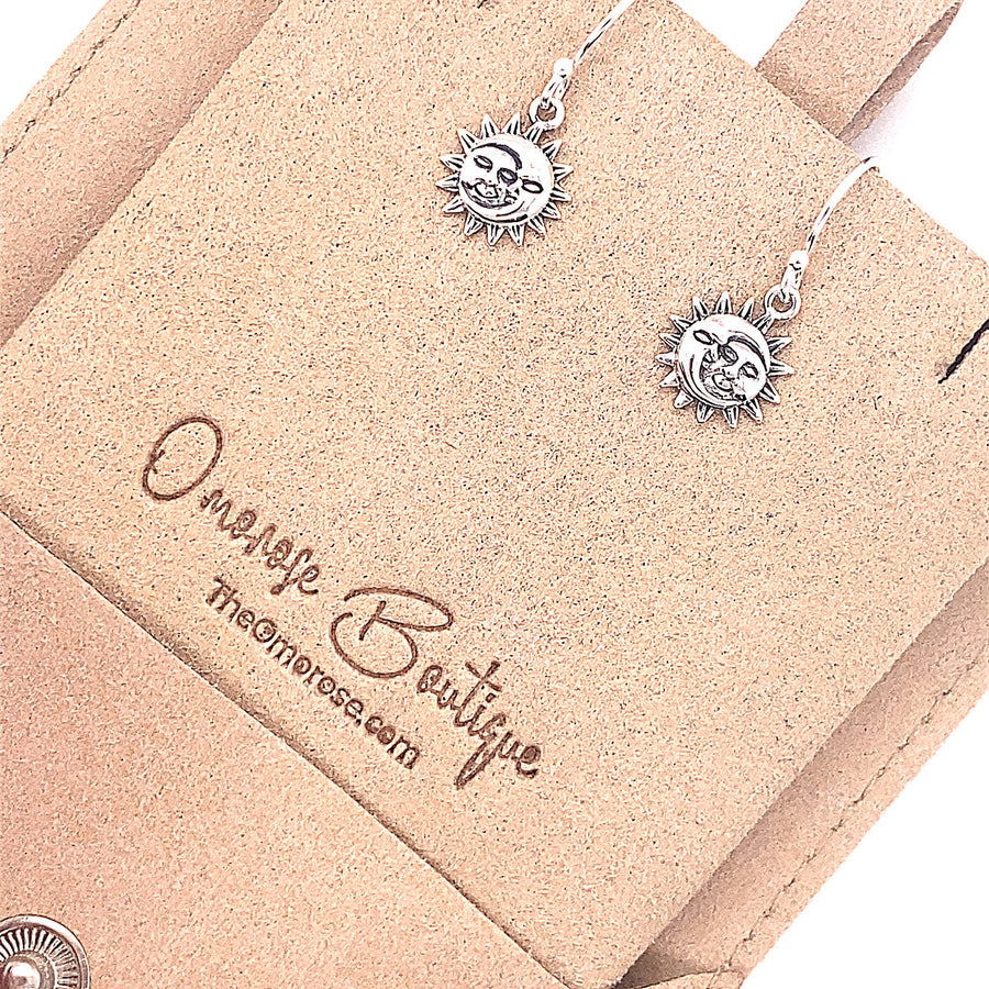 925 Sterling Silver Oxidized Moon and Sun Hook bohemian styled Earrings