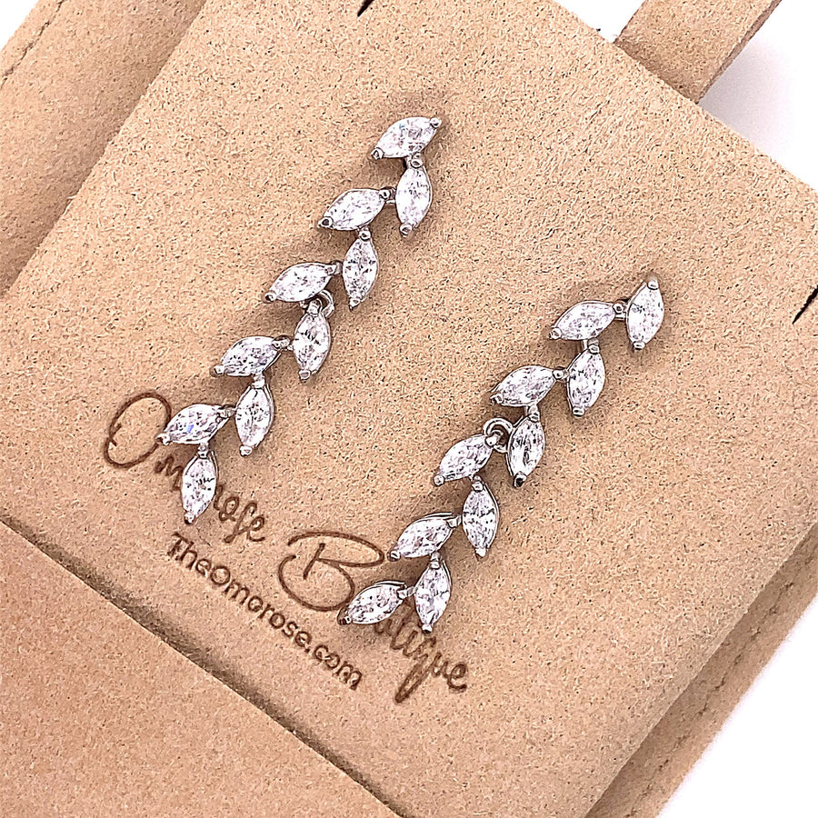 Elouise Leaf Dangle Earrings Decorated with Diamonds