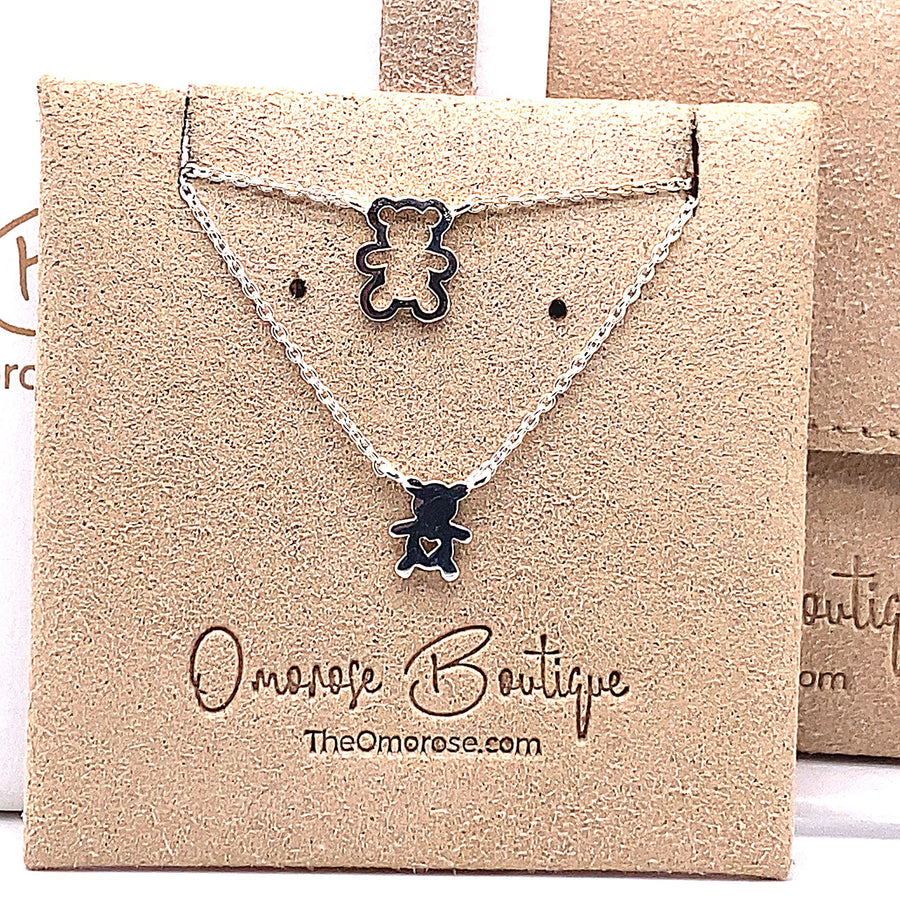 One for Mom and One for Daughter -925 Sterling Silver Teddy Bear Connection Necklace Set of 2