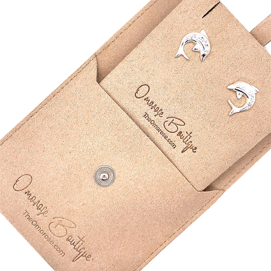 Dolphin Push-Back Earrings Decorated with Lab Created Diamonds