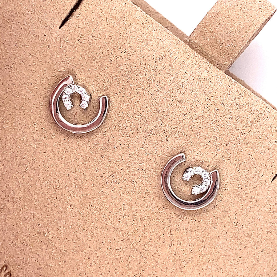 Real 925 Sterling Silver Lucky Horseshoe Stud Earrings