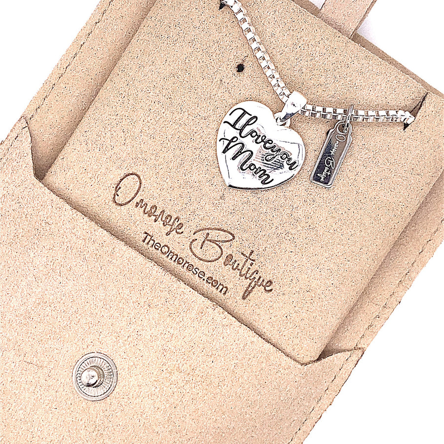 925 Sterling Silver Heart & "I love you mom" Pendant and necklace.