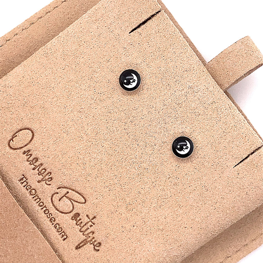 Moon & Star Bohemian Styled mini Push-Back Stud Earrings