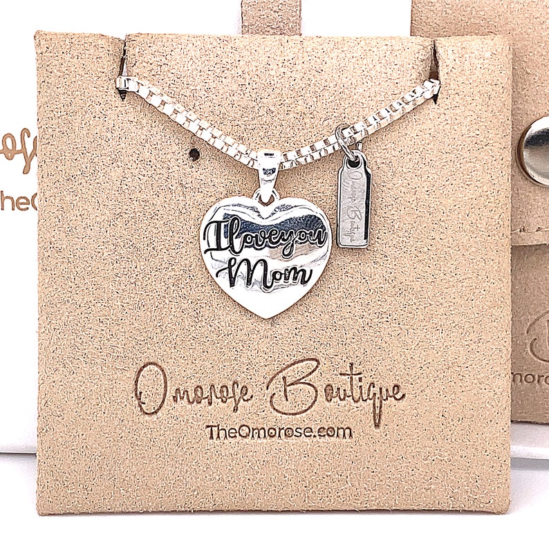 925 Sterling Silver Heart & "I love you mom" Pendant and necklace.