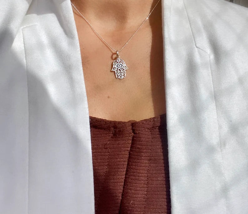 Hamsa and Om Necklace