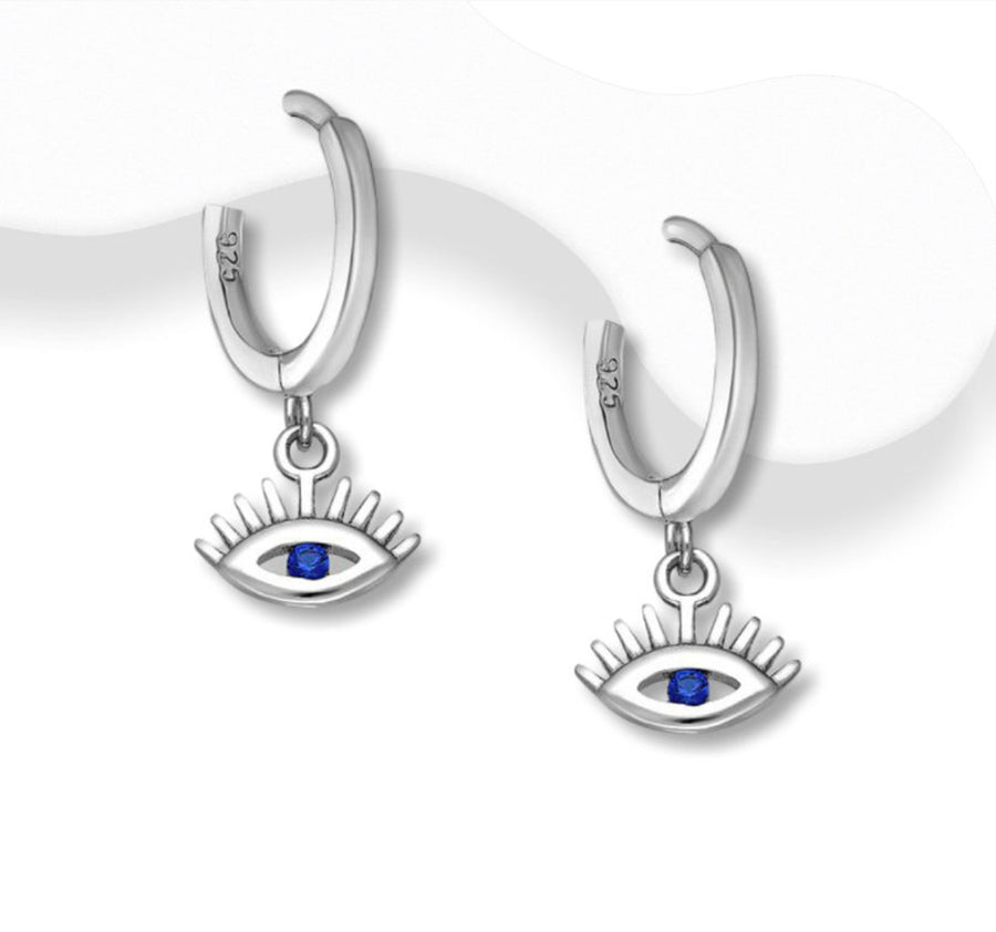 925 Sterling Silver Evil Eye Hoop Earrings, Decorated with Lab Grown Diamonds