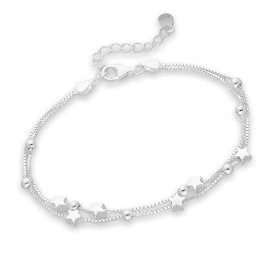 925 Sterling Silver Ball and Star Bracelet