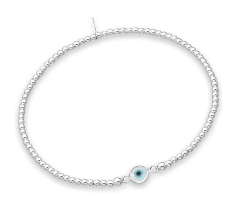 925 Sterling Silver Ball Evil Eye protection Stretch beaded Bracelet Decorated With Colored Enamel & Shell